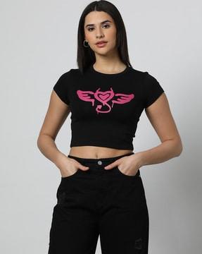 graphic print regular fit crew-neck crop t-shirt