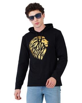 graphic print round-neck hoodie