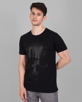 graphic print round-neck slim fit t-shirt