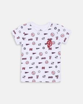 graphic print round-neck t-shirt with embellishments