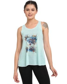 graphic print round-neck tank top