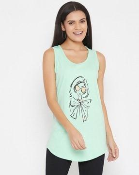 graphic print round-neck tank top