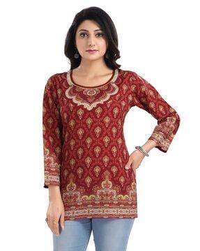 graphic print round-neck tunic