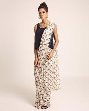 graphic print saree & top with metal tassels