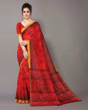 graphic print saree with blouse piece