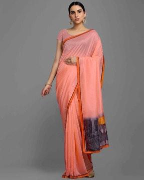 graphic print saree with contrast border