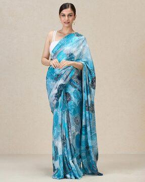graphic print saree with contrast border
