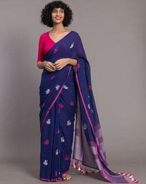 graphic print saree with tassels