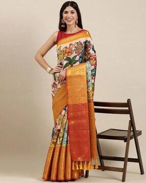 graphic print saree with tassels