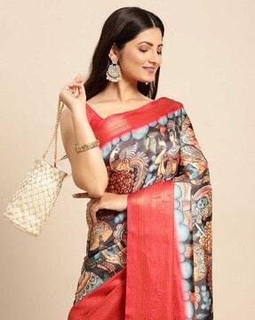 graphic print saree with tassels