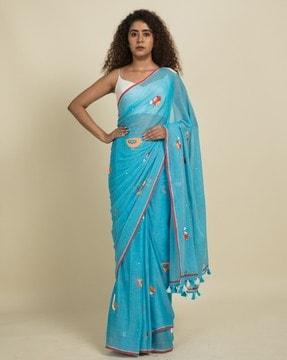 graphic print saree with tassels