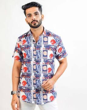 graphic print shirt with button down collar