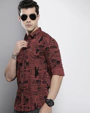 graphic print shirt with patch pocket