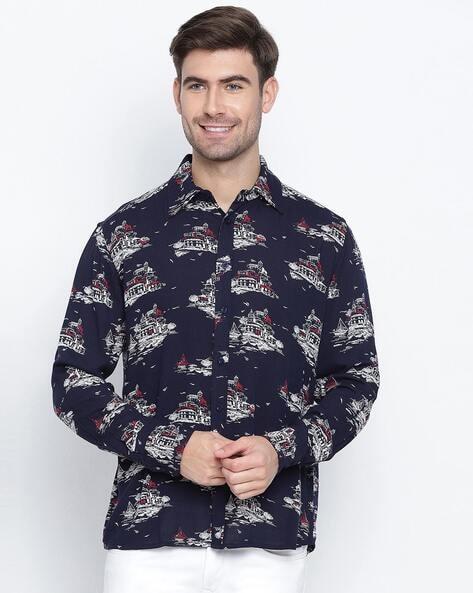 graphic print shirt with spread collar