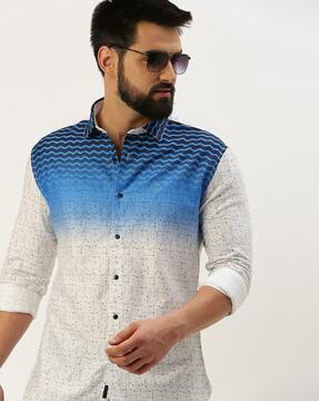 graphic print shirt with spread collar