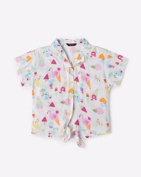 graphic print shirt with tie-up