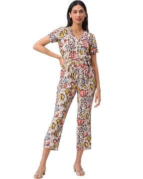 graphic print short sleeves jumpsuit