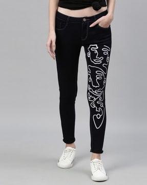 graphic print skinny fit jeans