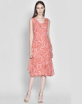 graphic print sleeveless a-line dress