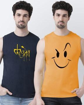 graphic print sleeveless pack of 2 t-shirt