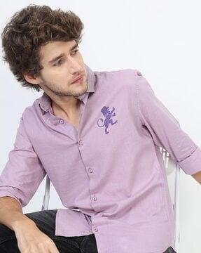 graphic print slim fit cotton shirt