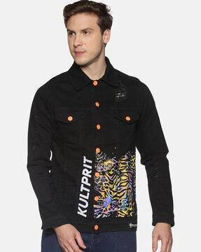 graphic print slim fit jacket