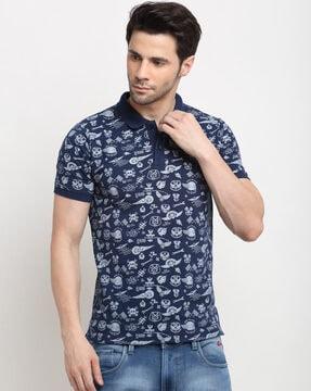 graphic print slim fit polo t-shirt