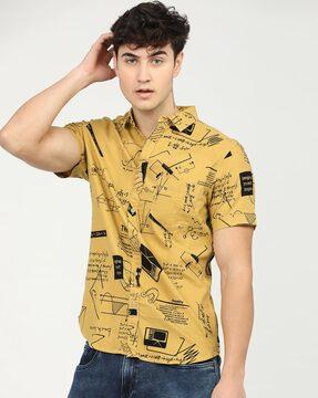 graphic print slim fit shirt with patch pocket