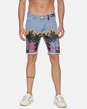 graphic print slim fit shorts
