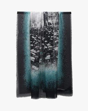 graphic print stole with logo detail