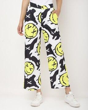 graphic print straight fit trousers