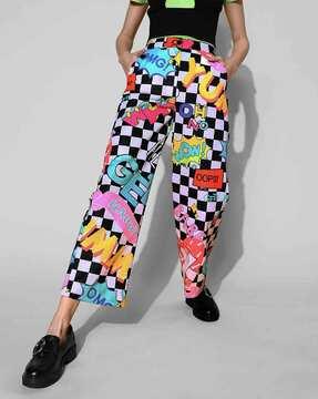 graphic print straight fit trousers