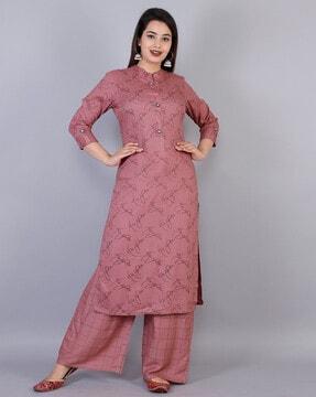 graphic print straight kurta set