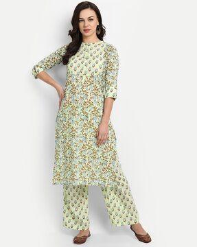 graphic print straight kurta set