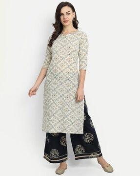 graphic print straight kurta set