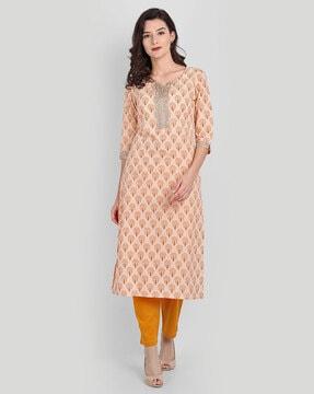 graphic print straight kurta set