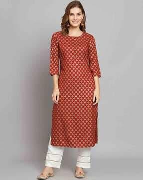 graphic print straight kurta set