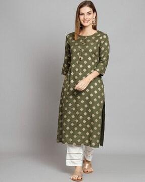 graphic print straight kurta set