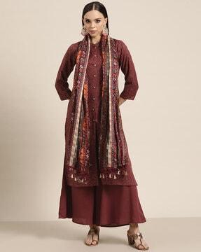 graphic print straight kurta set