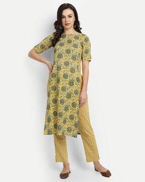 graphic print straight kurta set