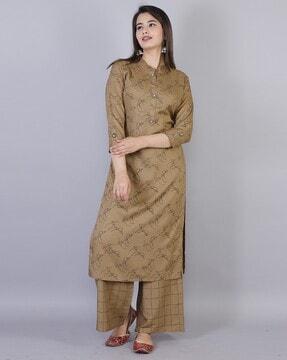 graphic print straight kurta set