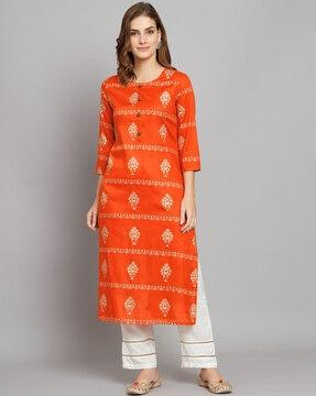 graphic print straight kurta set