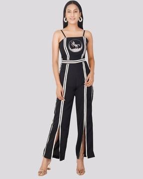 graphic print strappy jumpsuit