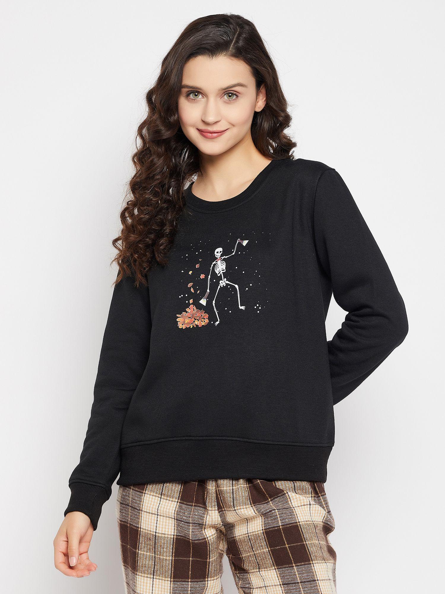 graphic print sweatshirt in black fleece