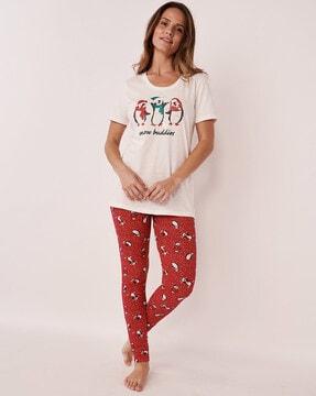 graphic print t-shirt & pyjamas set