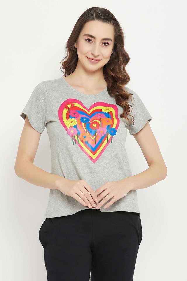 graphic print top in light grey- cotton