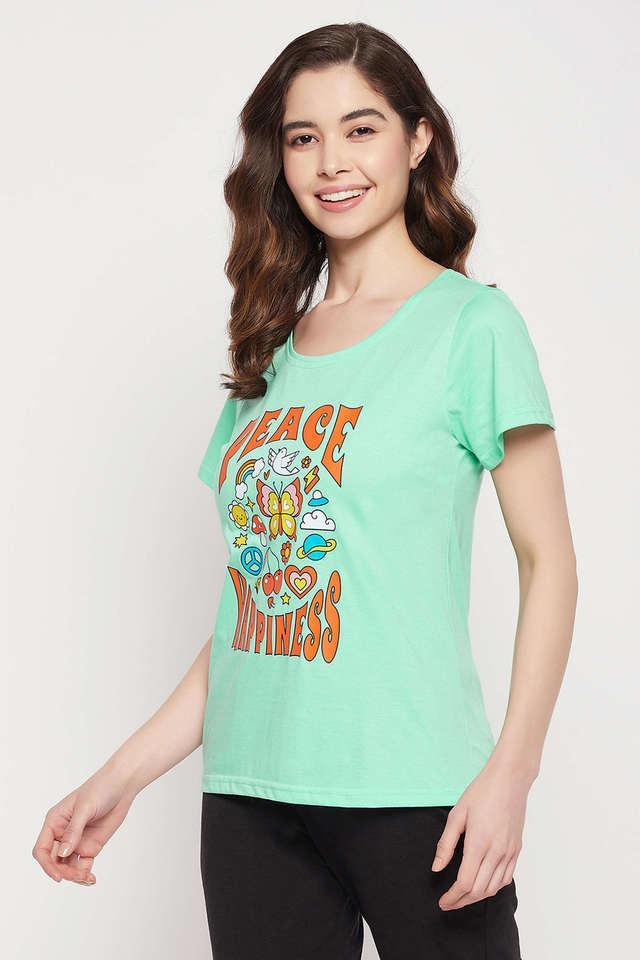 graphic print top in mint green - cotton