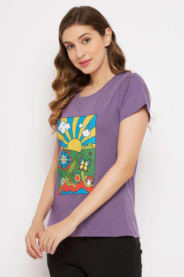 graphic print top in purple - cotton