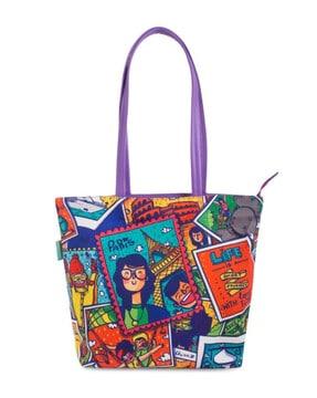 graphic print tote bag with zip closure