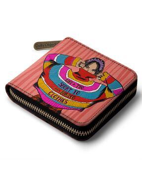 graphic print travel wallet with zip closure